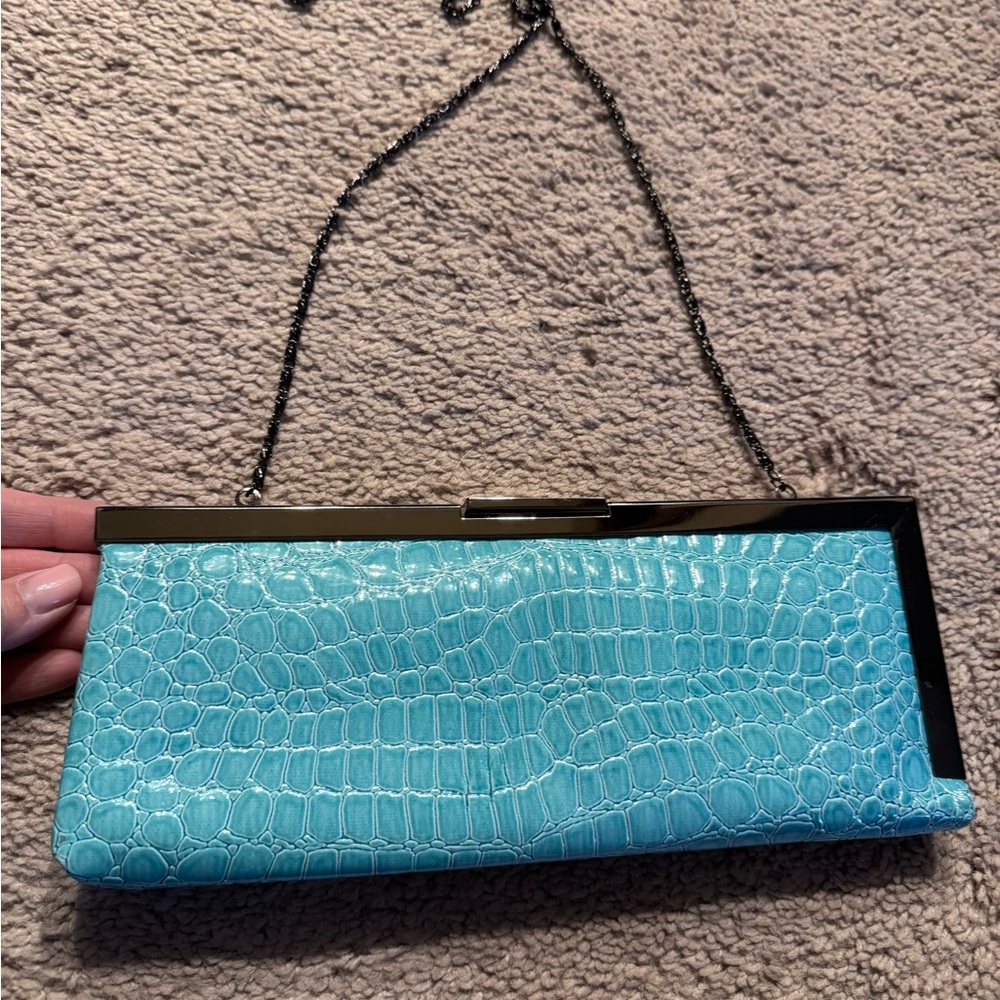 Elegant Blue Crocodile-Embossed Clutch